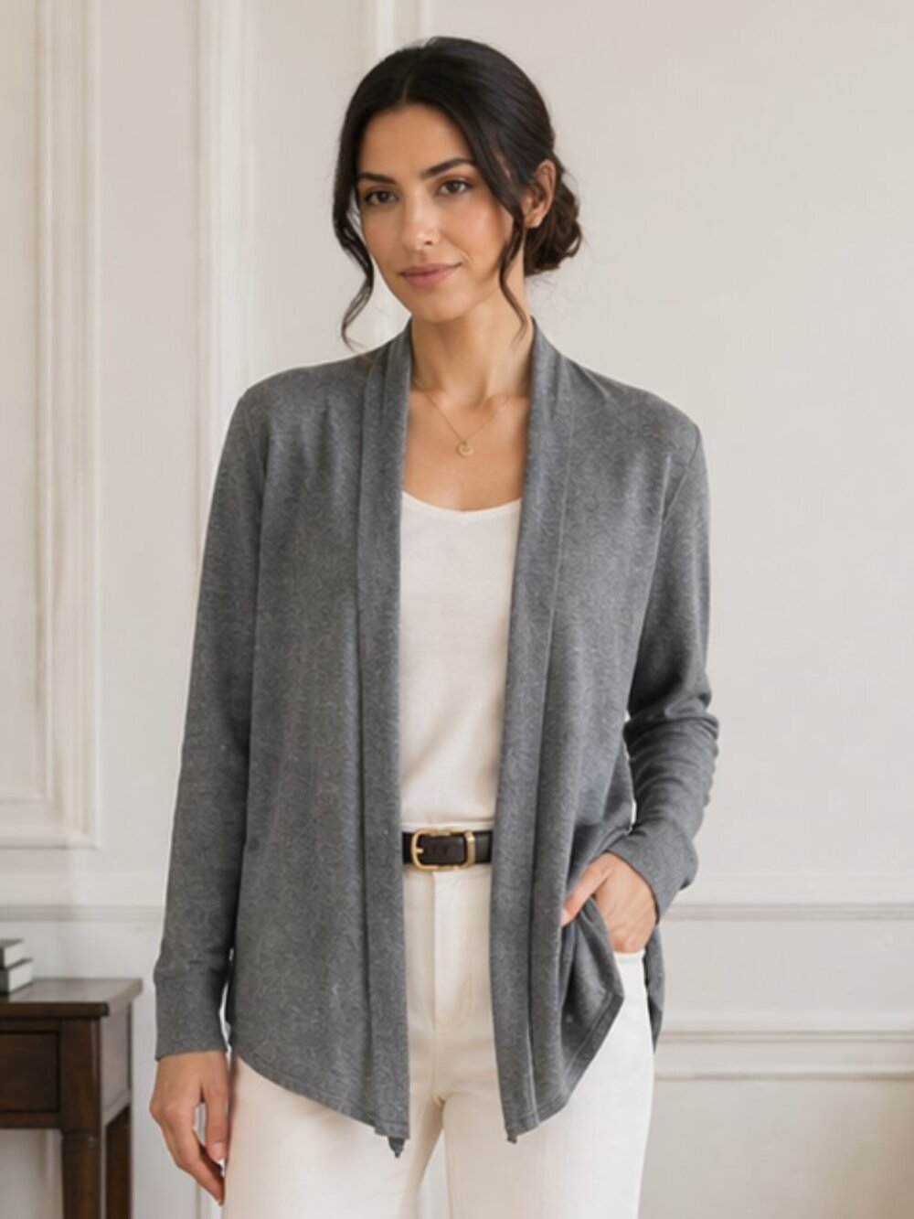 Haute Hippie Silk Cashmere Cotton Open Front Cardigan Sweater Sz Small Gray